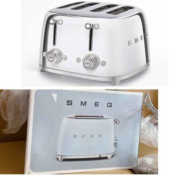 SMEG 50s Retro Style Four Chrome 4x4 Slice Toaster - Chrome Silver- Brand New - Picture 1 of 8